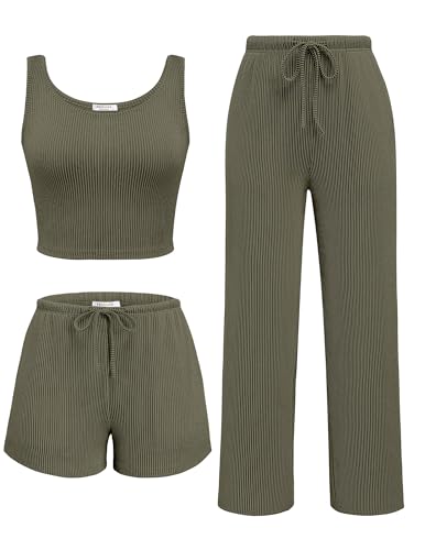 Ekouaer Women's 3 Piece Lounge Set, Soft Knit Summer Outfit with Pocket - image 1