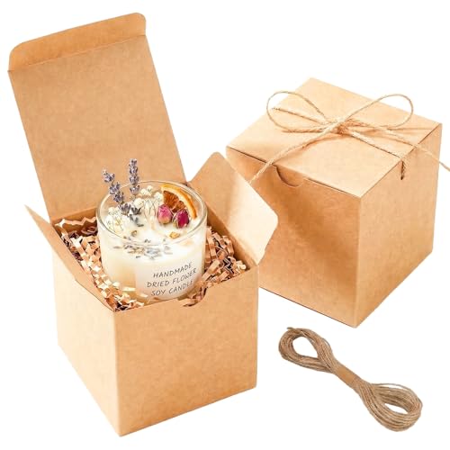 Unicopak 10 Pack 4X4X4 Small Brown Gift Boxes With Lids &Amp; Twine - Premium Usa Kraft Cardboard - Pop-Up Easy Assembly Gift Boxes For Presents, Candles, Mugs, Ornaments, Favors