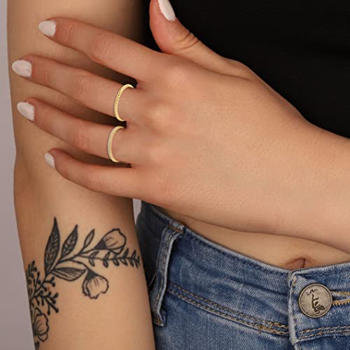 Rlmoon 8Pcs 14K Gold Plated Ring Thin Stacking Ring For Women Statement Stackable Plain Ring Band Thumb Pointer Finger Cz Diamond Ring Size 6 #TOP5