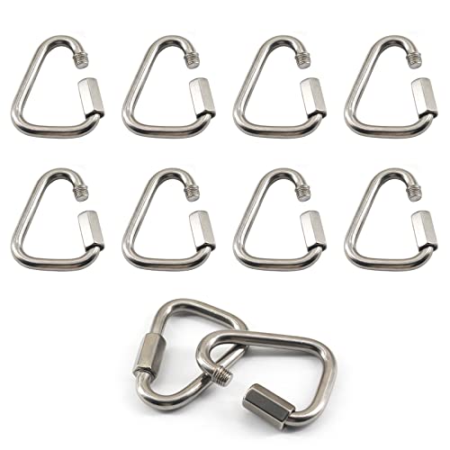 (10 Pieces) M4 Delta Quick Link 304 Stainless Steel Triangle Carabiner Heavy Duty Chain Connector Screw Lock Quicklink