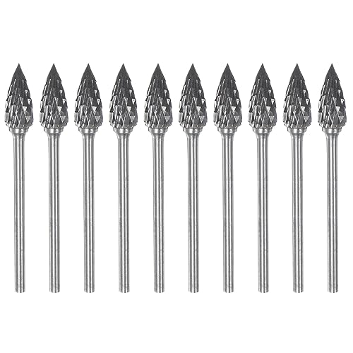 sourcing map 10uds Fresas Carburo Rotativas 3/32' (2.35mm) Vástago 1/4' (6mm) Cabeza Corte Doble Puntas Forma g para Esmeriladora Troquel Archivos Limas para Pulido Grabado