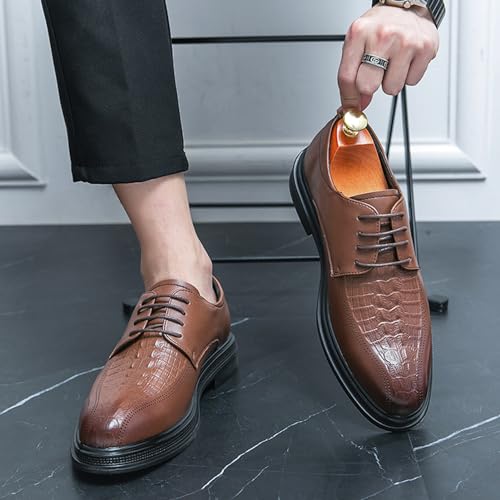 Men’s Genuine Leather Oxfords Dress Shoes, Pointed Toe Lace-up Fashion Leather Tuxedo Business Wedding Derby Cap Toe Dress Shoes2