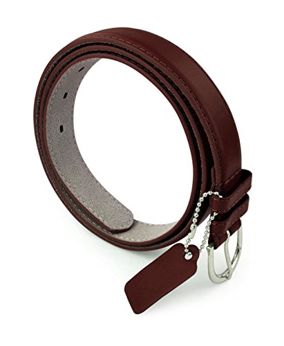 Belle Donne Women's Skinny Thin Belts 1in Bonded Leather Dress Belt Metal Buckle,Dark Burgundy,Medium2