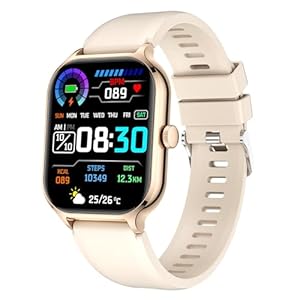 Smart Watch for Women Men(Answer/Make Call), Smartwatch for iPhone Android Phone, 2.01 Inch HD Screen IP67 Waterproof Bluetooh Fitness Tracker Watch Heart Rate/Sleep Monitor (Gold)