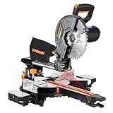 DOVAMAN Updated 10-Inch Sliding Miter Saw, Multi-Material Cutting w/ 3 x TCT Blades, Ambidextrous Operation, 5000/3200RPM Speed, Laser Guide, 0-45° Bevel Cut, Max Cut 3.5x13.4in, 9 Positive Stops