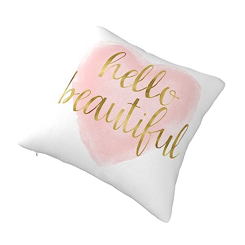 Jagfhhs Hello Beautiful Throw Pillow Covers Blush Pink Gold Watercolor Heart Cushion Pillowcase Decorative 16X16 Inch #TOP1