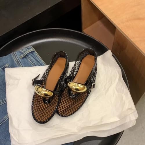 ZQW Hollow Out Fishnet Flats Women Mesh Ballet Shoes Slip On Sexy Mary Jane Metal Buckle Flat Comfortable Summer Dressy Beach4