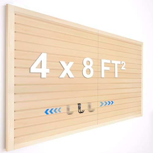 PVC Slat Wall Paneling 4×8 Ft², Adjustable Slatwall Panels System, Wood | Slatted Wall Panel with Customizable Storage DIY Cutting & Easy-to-Install Slatwall Board Shelves with Coupling Structure
