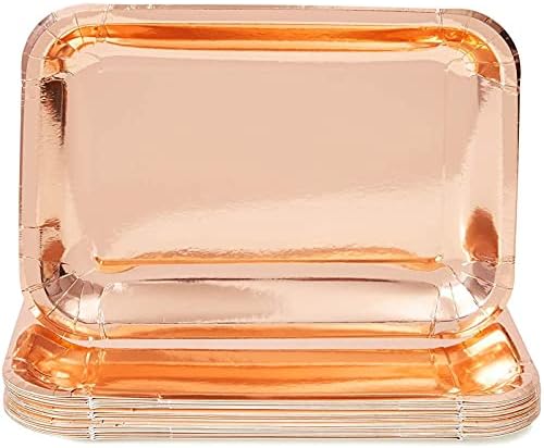 Sparkle and Bash Rose Gold Foil Paper Serving Trays for Parties (22.9 x 33 cm, 24 Pack)