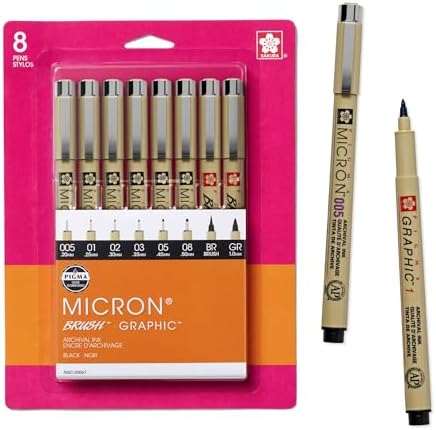Sakura Pigma Micron, Graphic & Brush Fineline Pens, Archival Blac...