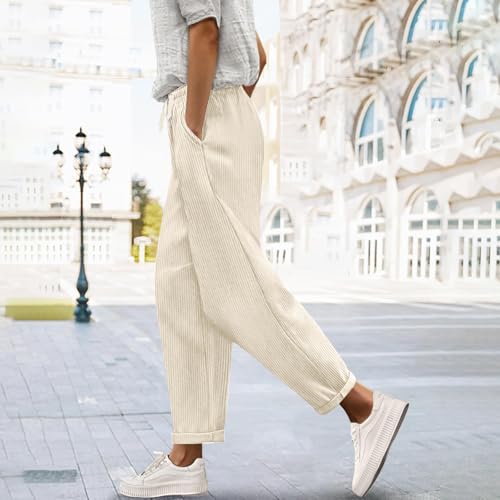 Baggy Corduroy Pants Women Casual Comfy Straight Leg Lounge Pants with Pockets Elastic Waist Crod Work Trousers Fall3