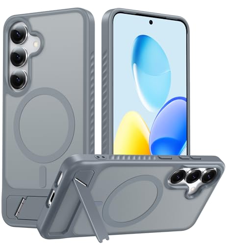 Image of FNTCASE for Samsung Galaxy S25-Plus Case: [Magnetic Stand] [Compatible with Magsafe] Translucent Matte Military Grade Shockproof Drop Rugged Protective Phone Cover, Gray