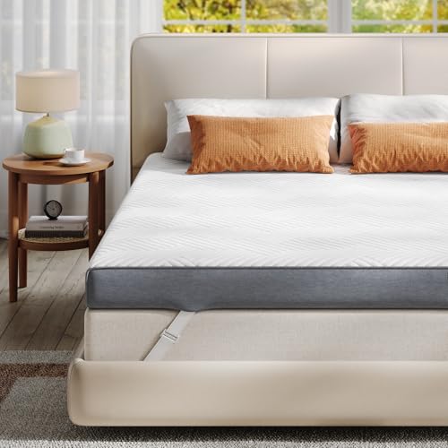 EnHomee Memory Foam Mattress Topper,3 Inch Queen Mattress Topper Pressure Relief with Cooling Gel and Removable & Washable Embossed Cover, CertiPUR-US & Oeko-TEX Certified, White, Queen