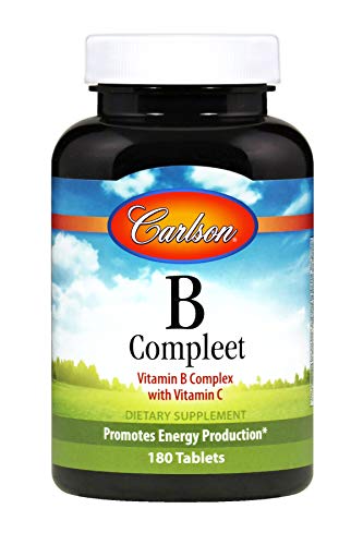 Carlson - B Compleet, Vitamin B Complex with Vitamin C, Energy Production, Nerve Health & Immune Support, 180 Tablets