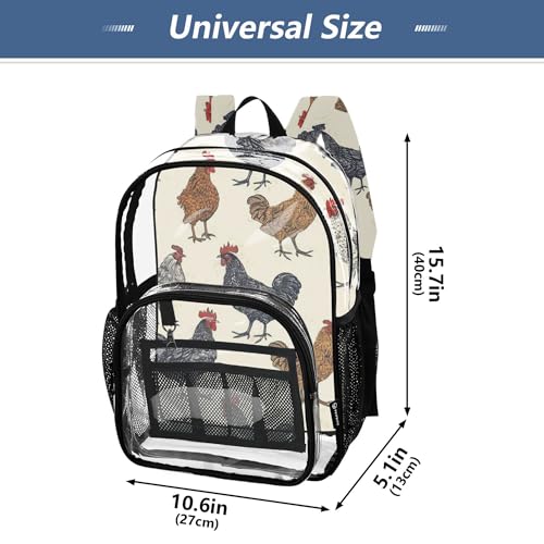 Vintage Rooster Chicken Clear Backpack PVC Transparent Backpack Lightweight Book Bags Capacity Clear Bag for Boys Girls4