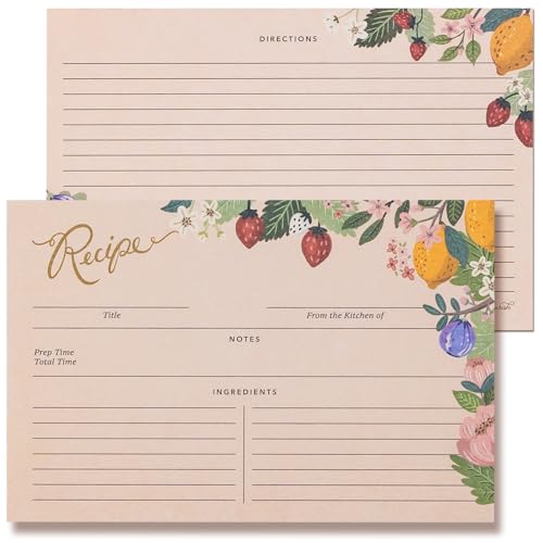Rezeptkarten 10,2 x 15,2 cm, 24er-Pack, beidseitig bedruckt, Zitrone-Erdbeer-Motiv, Garten-Design