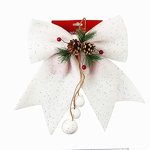 HBWHY Coronas de lazo de Navidad para decoración del árbol de Navidad, pajaritas para decoración del hogar, decoración de Navidad, fiesta de Navidad, 30 x 25 cm, color blanco Cover