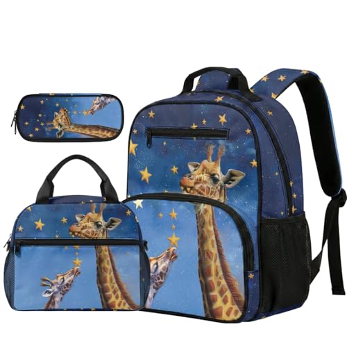 Ensemble sac à dos 3 pièces girafe bleue pour offrir une rentrée scolaire joyeuse aux garçons