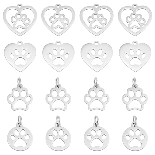 PH PandaHall 24 Stück 4 Stile Edelstahl Anhänger Mit Hundepfotenabdruck Herz Welpenabdrücke Haustier Abdruck Für Schmuck Halsketten Und Armbändern