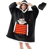 JOYWOO Wearable Heated Blanket Hoodie,Oversized Cordless Portable Heating Hooded Blanket Cat Lovers,Christmas Gifts for Women,Men,Mom,Cozy Sherpa Electric Blankets Throw for Adult Outdoor,Black