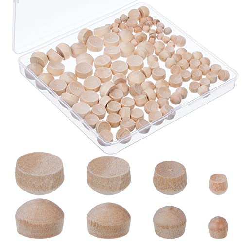 Bucherry 120 Pieces 4 Sizes Wood Plugs Wooden Hole Plugs Button Stoppers Hardwood Hole Stoppers for Gap in Locking Tube Furniture, 3-16 Inch, 5-16 Inch, 3-8 Inch, 1-2 Inch(Lovely Style)