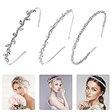 SIYINGSAERY 3 Pzs Diademas Novia con Rhinestones Diademas para Bodas Elegante y Romántica Tiaras de Novia Plateado Banda de Pelo de Corona de Flor y Hojas para Novia Damas de Honor, Pelo Corto y Largo