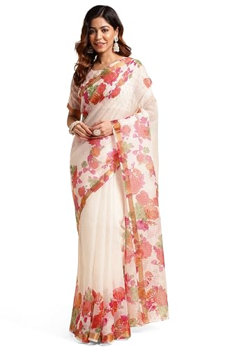 Image of MIRCHI FASHION Lightweight Kota Doria Cotton Saree | Floral Printed Summer Saree for Women | Breathable Ethnic Daily Wear Saree with Blouse Piece