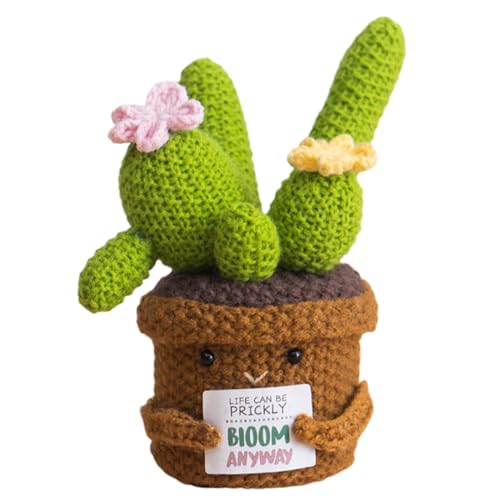 Generico Cactus all'uncinetto positivo - pianta succulenta in vaso a maglia a mano, bambola di cactus in filato con carta incoraggiante, regalo di supporto emotivo per scrivania, casa, festa, classe
