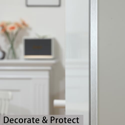 Image of Trimold Brushed Silver Aluminum Peel and Stick L Molding Corner Guards with 90 Angle for Wall Door Frame Cabinet Baseboard Protection and Decoration, 51.2in x 0.8in (3Pcs)