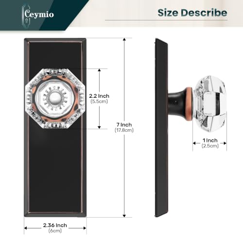 Image of Antique Crystal Dummy Door Knobs Interior, 2 Pack, Oil Rubbed Bronze | Zinc Alloy & Crystal Glass Knob, Non-Turning Single Side Vintage Classic Door Knob for Bifold Hallway Interior Doors