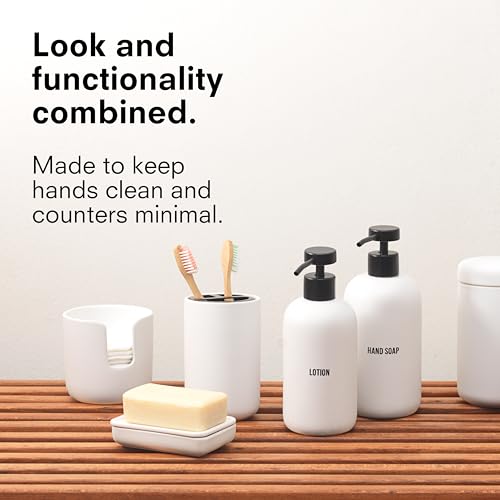 Public Goods Ceramic Hand Soap Dispenser Pump for Bathroom and Kitchen | Liquid Hand Soap Refill Bottle | Made Stoneware and Black Stainless Steel | 16 Oz Dispenser