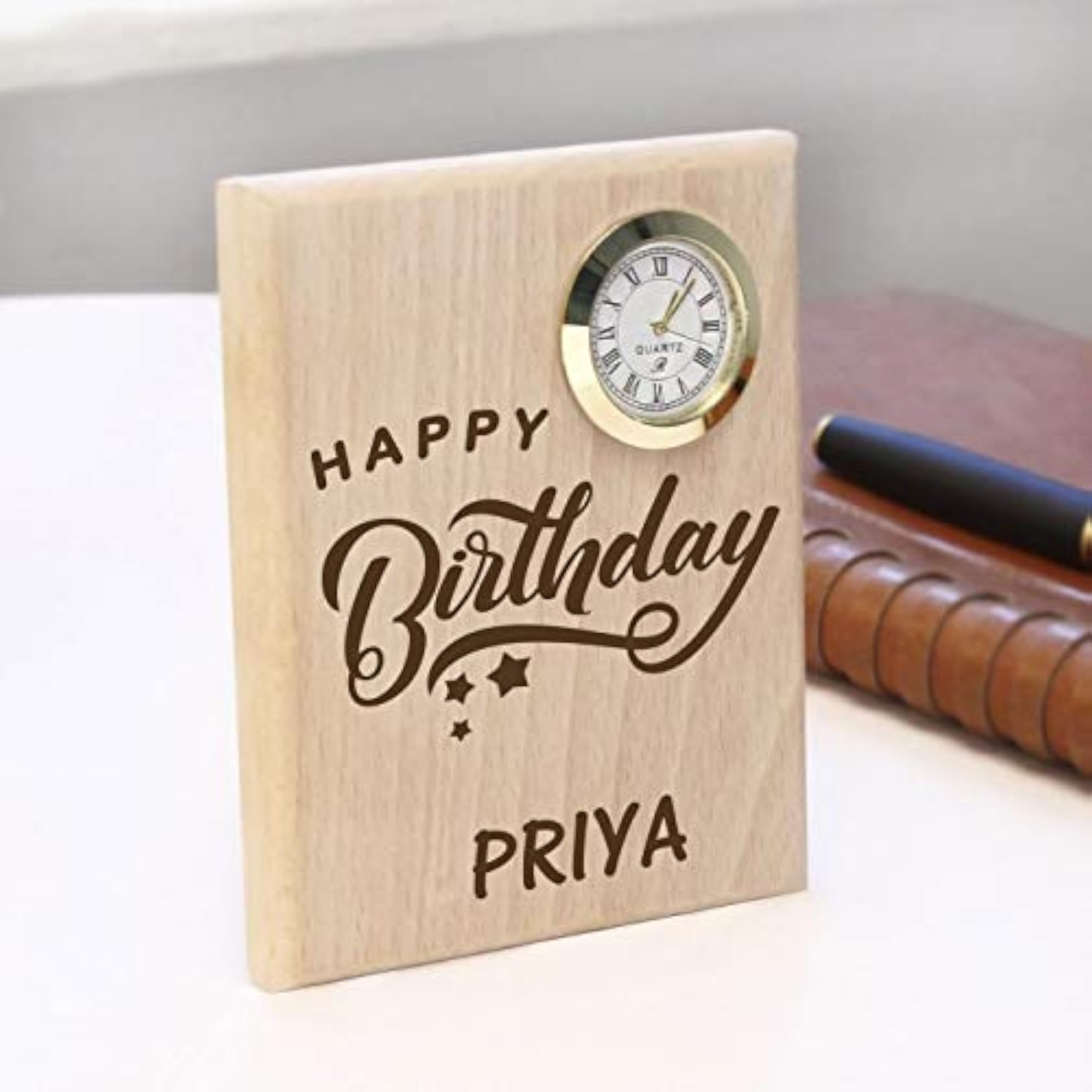 Personalized Wooden Table Clock with Name Gift