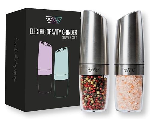 KSL Gravity Electric Salt and Pepper Grinder Set - Christmas Gift - Adjustable Motorized Electrical Powered Auto Shakers Holiday Kit - Automatic Power Mill - Automated Battery Electronic Crusher