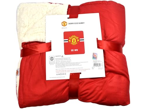 FOCO Man Utd Core Stripe Sherpa Plush Blanket