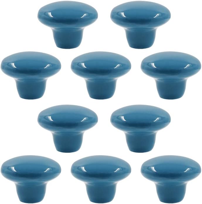 10 pomos de cerámica para gabinete, 1.5 pulgadas1.496 in, color azul, lindos pomos redondos para cajones, manijas redondas con tornillos para