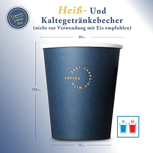 Foto von 1000 Kaffeebecher to go Pappe 240 ml, Einweg Kaffeebecher 8 oz, Kaffee to go Becher Papier, Pappbecher Coffee to go Cups für Party Geburtstag Hochzeit Restaurant Bar Bäckereien, blau