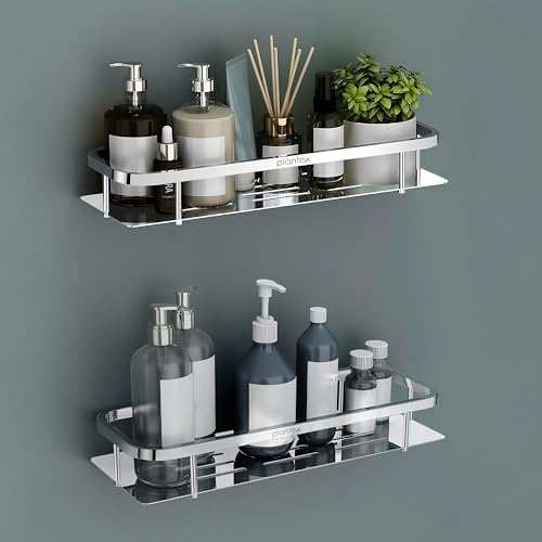 Image of Plantex Stainless Steel 304 Bathroom Shelf for Wall /Bathroom Racks and Shelves /Bathroom Organizer & Accessories /Kitchen Rack /Kitchen Shelves- Pack of 2 (15X5 Inches-Chrome Finish)