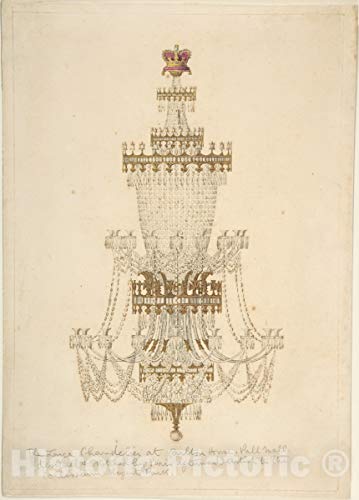 Historic Pictoric Art Print : Edmund Thomas Parris - Large Chandelier at Carlton House, Pall Mall : Vintage Wall Décor : 08in x 12in
