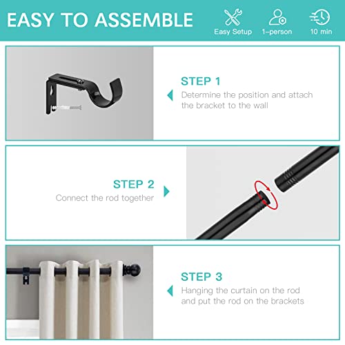 Aox Curtain Rods For Windows 25 To 38 Inch, Single Adjustable Curtain Rod Set With Finials And Brackets,1" Curtain Rod For Living Room,Bedroom,Dining Room-Black #TOP4