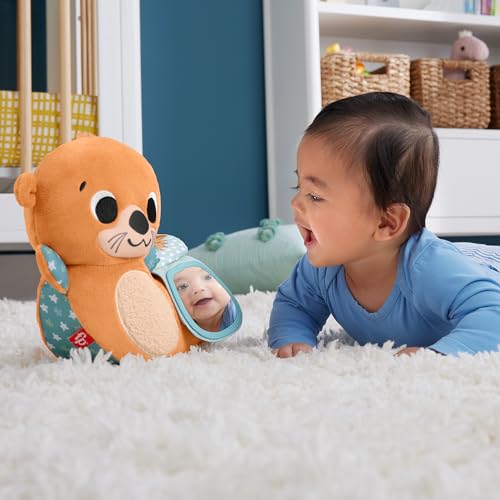 Fisher-Price Peluche Loutre 2 en 1 pour jeu à plat ventre avec livre en tissu pour développer les capacités sensorielles des nouveau-nés, HXG96