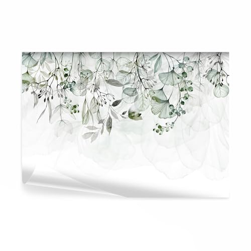 decomonkey - Papier Peint Panoramique Plantes 400x280 cm - Décoration murale moderne – Tapisserie décorative pour chambre salon - Fleurs feuilles nature plantes vert