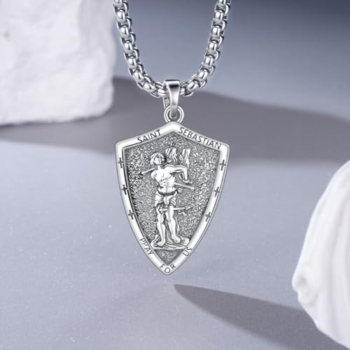 925 Sterling Silver Football St. Sebastian Necklace - Football Gifts Necklace Patron Saint of Athletes Pendant - Sports Religious Jewelry for Men3