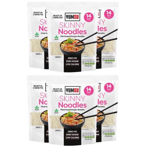Yumsu Skinny Konjac Noodles 380g Low Calorie Low Carb Shirataki Noodles Gluten Free Vegan Keto Friendly Ready in 2–3 Minutes No Boil (6-Pack)
