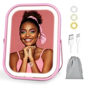 Lighted Vanity Mirror, Rechargeable Travel Makeup Mirror with Lights, 8''x6'' Desk Mirror with Lights,Make up Mirror with Lighting for Makeup Desk & Dressing Room