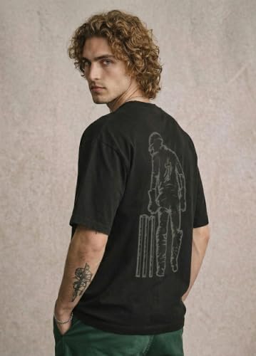 Image of Mens Black Drop Shoulder Round Neck Half Sleeve Graphic Printed T-Shirt | MS Dhoni T Shirt for Men Wicket Keeping Captain Cool Fan Tshirt MSD