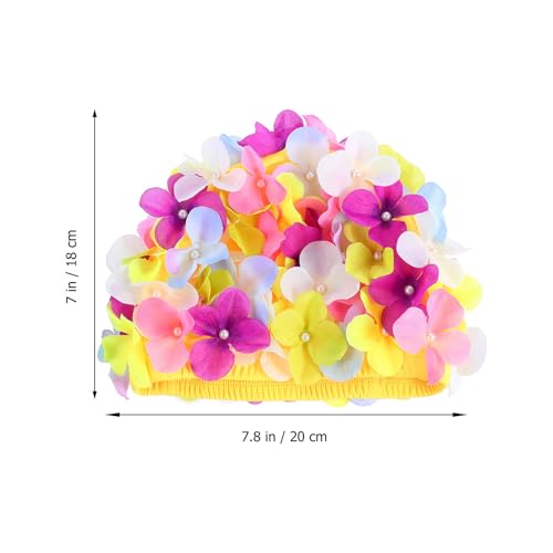 Image of Housoutil Flower Swimming Caps, Floral Swim Cap Women, Vintage Flower Swimming Hat with Handcrafted Petals, Soft Fabric Breathable Bathing Hat for Pool Spa Accessorizing (Pink)