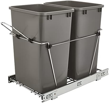 Rev-A-Shelf Double Pullout Trash Can For Kitchen Cabinet - 35 Quart Recycling Bin With Full Extension Slides