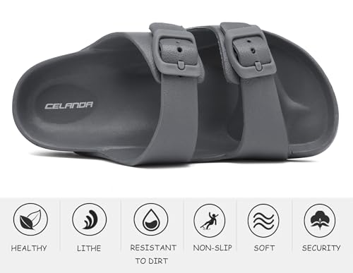 Boys Girls Double Buckle Slip on Slide Kid Beach Sandals Adjustable EVA Summer Pool Shower Shoes Indoor Outdoor Slippers3