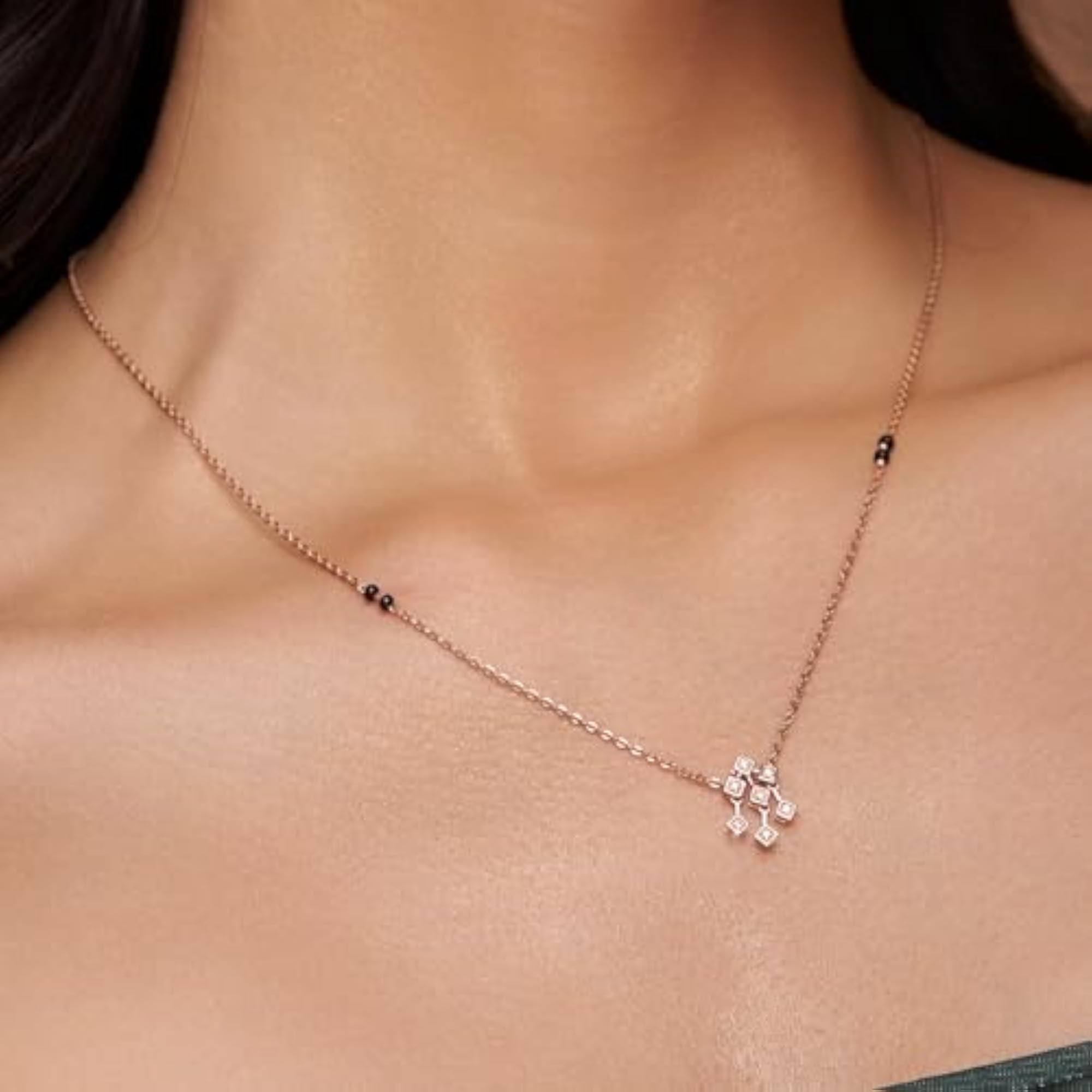 Women's 18k Gold Vermeil Fancy Diamond Setting Mangalsutra, Gift for Her