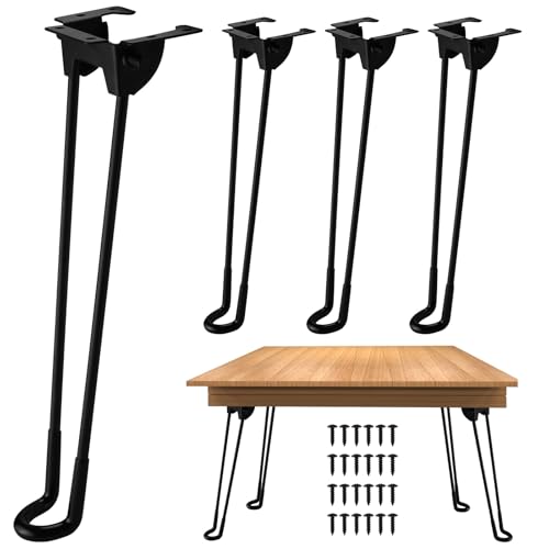 Homtone 4 Stück Haarnadel Tischbeine Klappbar, Metall Klappbar Tischbeine mit Gummifüße und Montageschrauben für Couchtisch, Laptop Tisch (32 cm)